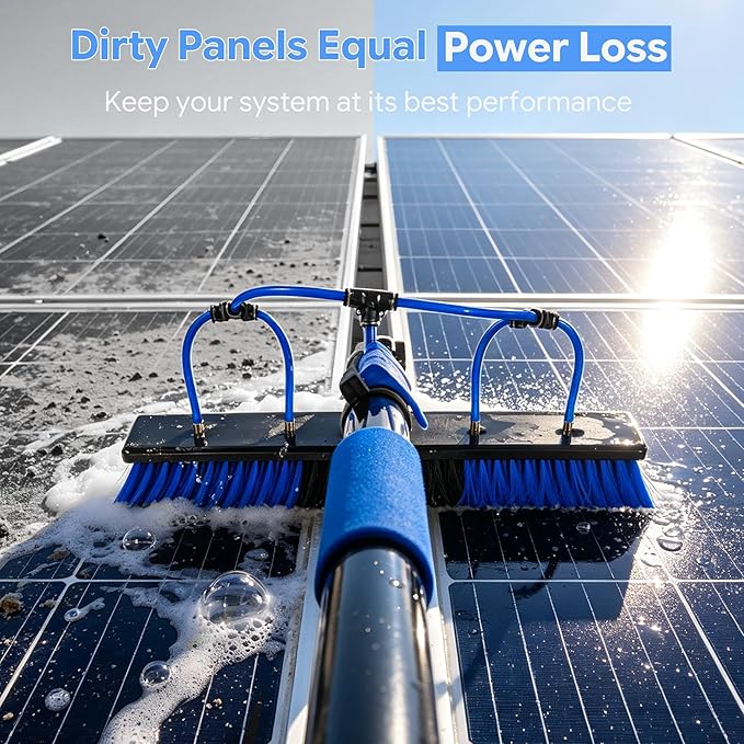 5-24 FT Solar Panel Cleaning Kit, Water Fed Pole Window Cleaning with Soap Dispenser, Window Washing Kit with Extension Pole, Squeegee and Cobweb Dusters for Windows, Solar Panels and Exterior Walls