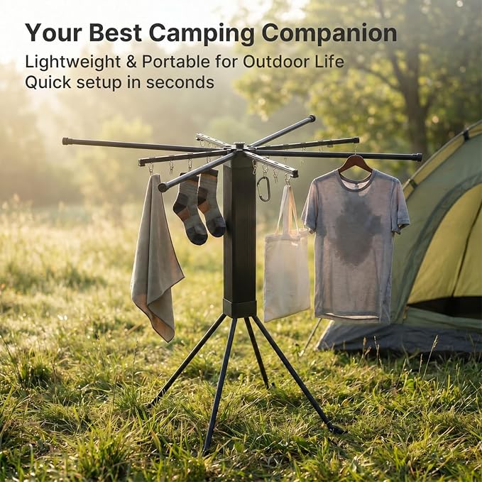 Laundry Drying Rack Collapsible, Foldable Clothes Drying Rack, Indoor Clothes Drying Rack, with 16 Clips Portable Clothes Drying Rack for Hanging Clothes, Indoor, Camping, Balcony, Outdoor