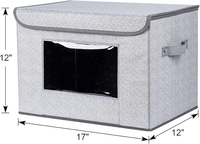 Univivi Fabric Foldable Storage Boxes [4-Pack] Large Collapsible Stackable Storage Bins with Lids, Closet Organizers and Storage Cube Basket for Home, Office, Bedroom (Gray, 17“ x 12” x 12")