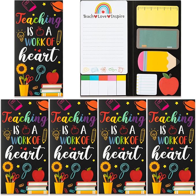 Xqumoi 4 Pcak Teaching is A Work of Heart Sticky Notes Set - Blackboard Pencil Apple Self-Stick Note Pads Teacher Appreciation Gift Writing Memo Pads Page Marker Back to School Office Supplies (Black)