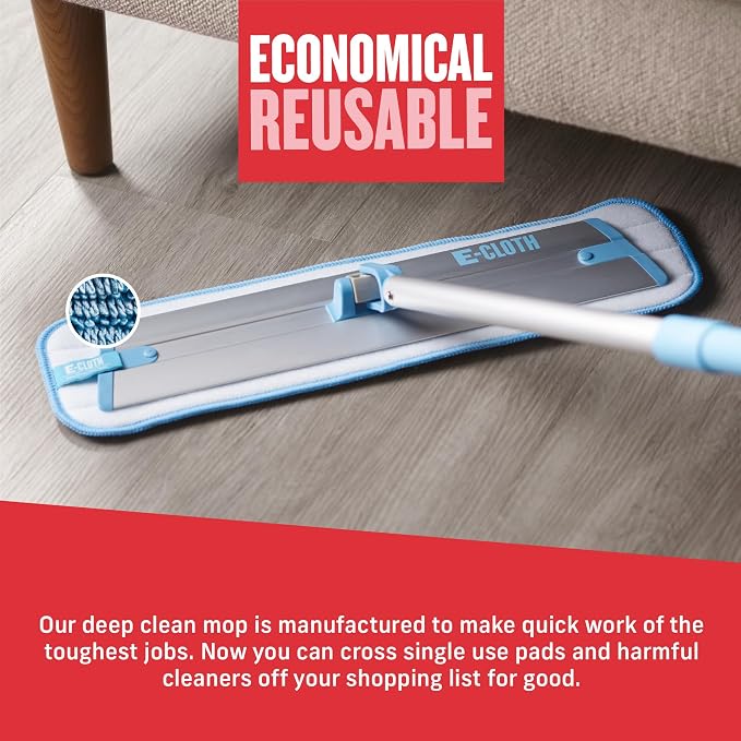 E-Cloth Deep Clean Microfiber Mop - Reusable Mop Pad for Home Cleaning, Hard Floors, Wood, Tile, or Laminate, Machine Washable, Use Wet for Cleaning or Dry for Dusting, No Refills or Spray Needed