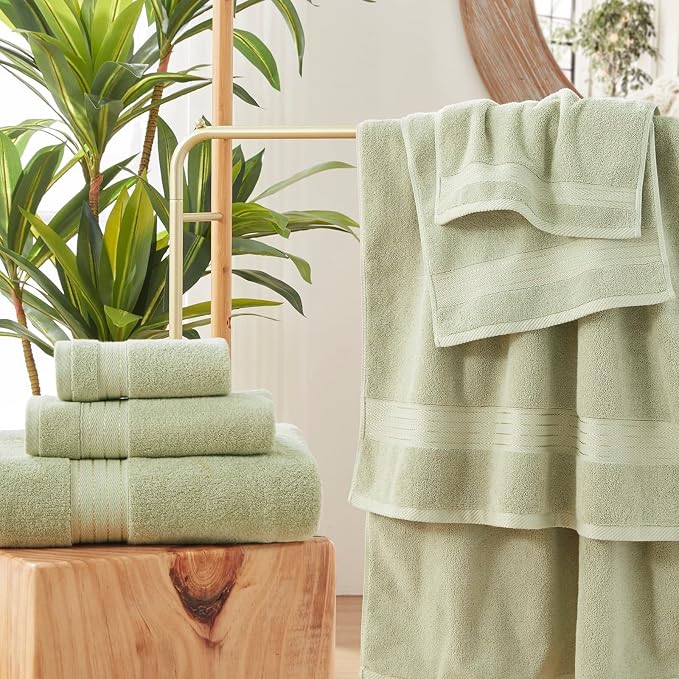 COZYART Luxury Bath Towel Set 3 PCS, Sage Green 100% Turkish Cotton 650 GSM | OEKO-Tex 100 Certified Zero Twist Ring Spun, Soft Absorbent Quick Dry, Plush Fluffy, Breathable Hotel Quality for Daily Use