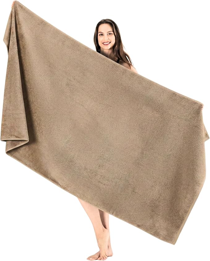 SALBAKOS Luxury 100% Turkish Cotton Bath Sheet 40x80 in (1-Piece, Taupe) | Extra Large Jumbo Oversized Bathroom and Beach Towel, Super Soft Highly Absorbent Thick Premium Hotel Quality, Made in Turkey