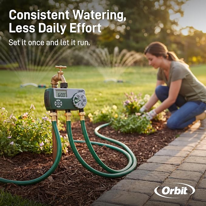Orbit Programmable Digital Hose Watering Timer - 3 Outlet - Battery Powered - with LCD Screen - Built-in Rain Delay - Water-Resistant - 56082