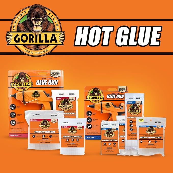Gorilla Hot Glue Gun, Dual Temp | Precision Nozzle | Easy Squeeze Trigger | 45 Sticks, Pack of 5