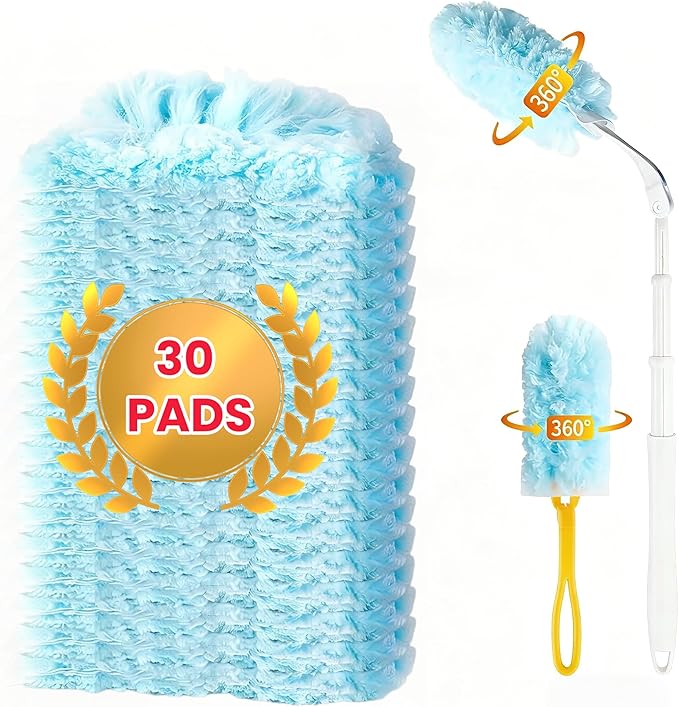 30 Count Duster Refills for Swiffer Dusters, Multisurface 360 Dusters with 3ft Extendable Handle and 1 Short Handle, Disposable Duster Kit for Dusting Furniture Blinds Fans Walls
