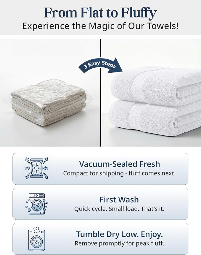 LANE LINEN Bath Towel Set 100% Cotton 6 Piece Soft Absorbent - White | Shower Towels - Generously Sized, Oversized & Roomy, Lightweight & Breathable, Fade-Resistant Color, Classic Terry Weave
