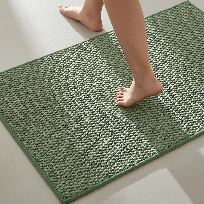 TYUU Bathroom Rugs Non Slip Washable, Super Absorbent Thin Bath Mat Quick Dry Low Pile Bathroom Rug, Sage Green 24"x36"