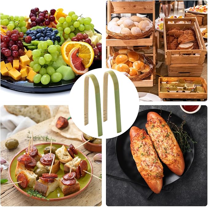 Thyle 500 Pieces Mini Bamboo Tongs 4 Inches Disposable Tongs Bulk Long Bamboo Toaster Cooking Utensils for Charcuterie Self Serving Food Kitchen Wedding Baby Shower Supplies