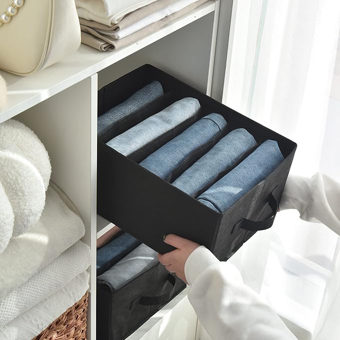 GRANNY SAYS 5-Grid Drawer Organizer: Storage Bins for T-Shirts, Pants, Sweaters & Scarves - Black Clothes Storage & Divider Sets (4-Pack)
