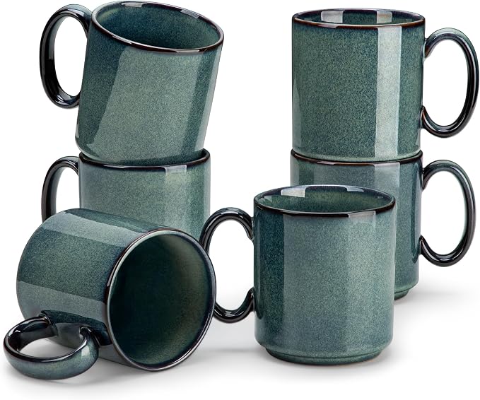 vancasso STARRY Ceramic Coffee Mugs Set of 6, 12 Oz Coffee Cups for Latte, Cappuccino, Tea & Hot Cocoa, Artisan Modern Style for Coffee Bar, Home & Kitchen, Microwave & Dishwasher Safe, Green