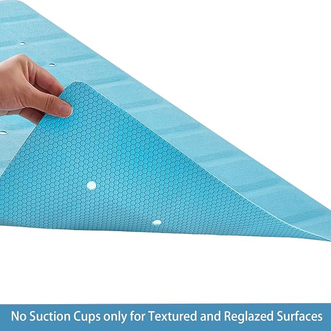 Webos Foldable Silicone Bathtub Mat: Jumbo Size Heavy Duty Safety Bath Mat for Tub Without Suction Cups Non Slip Bath & Shower Mat for Textured, Reglazed, Refinished Tub (Blue, 35.8 x 17.7)