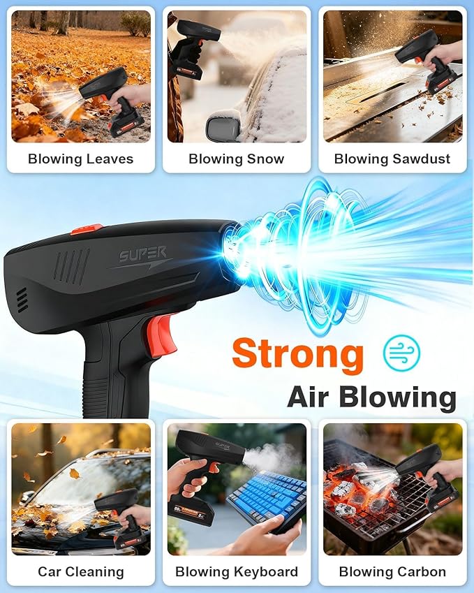 Cordless Electric Air Duster, 100,000RPM Compressed Air Duster with Brushless Motor, 20V Rechargeable Dust Cleaner for Keyboard, Computer, Car
