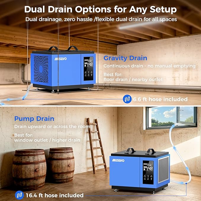 75 Pints Crawl Space Dehumidifier with Pump and Drain Hose, Commercial Dehumidifier for Basement up to 5,200 Sq. Ft for Water Damage, Attic, Garage, Industrial, Auto Defrost, Humidity Control