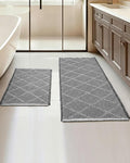 Furicher Waffle Bath Mat Set, Non Slip Bathroom Rugs Sets 2 Piece, Ultra Absorbent Bathroom Runner Rug for Boho Bath Room Decor, Machine Washable Boho Mats, Grey & Light Grey, 20"×47" Plus 18"×30"