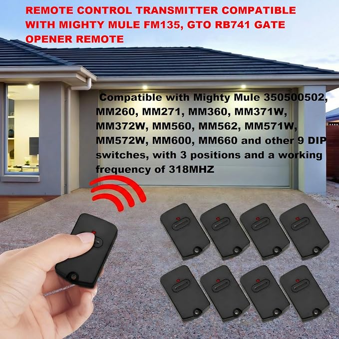Kingdder 8 Pcs Gate Opener Remote Compatible with Mighty Mule RB741 Gate Control Remote Works Compatible with GTO RB741/FM135 Transmitter Control Single Button Garage Door Controller Replacement