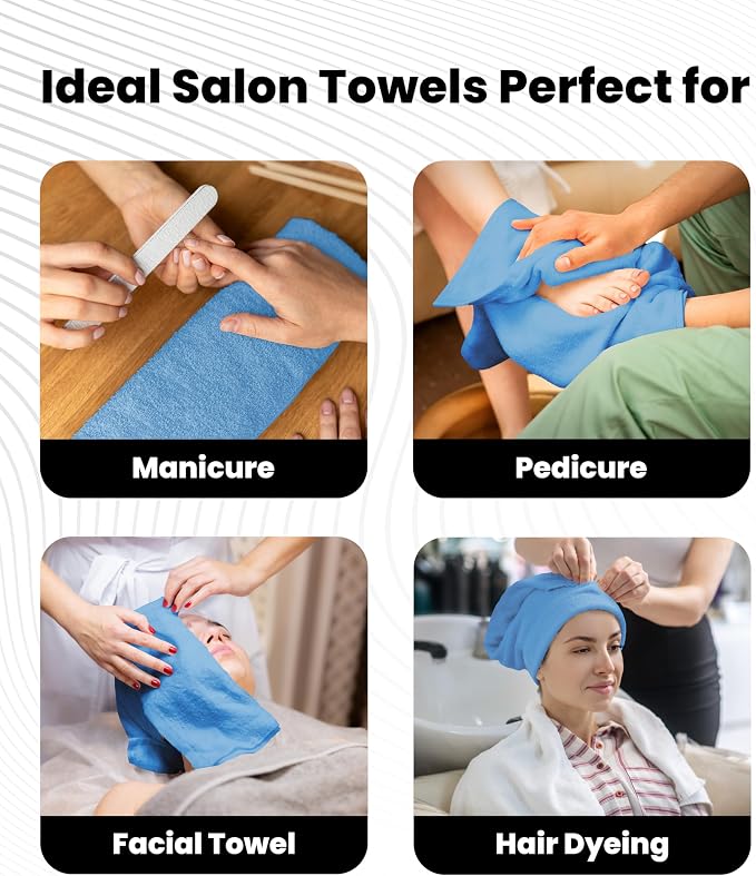 Avalon Towels Salon Towel - Sky Blue Hand Towels Bulk Pack of 24 - 100% Cotton Absorbent Spa, Facial & Gym Towel for Working Out - 16x27 Inches (Not Bleach Proof)