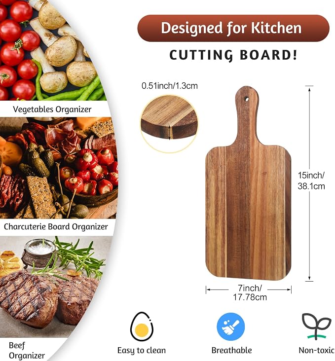 Didaey 6 Pcs Cutting Board Bulk Kitchen Thicken Chopping Platter with Handles Wooden Charcuterie Serving Trays Blank Wood Boards for Engraving Wedding Housewarming(Acacia Wood,15 x 7 Inch)