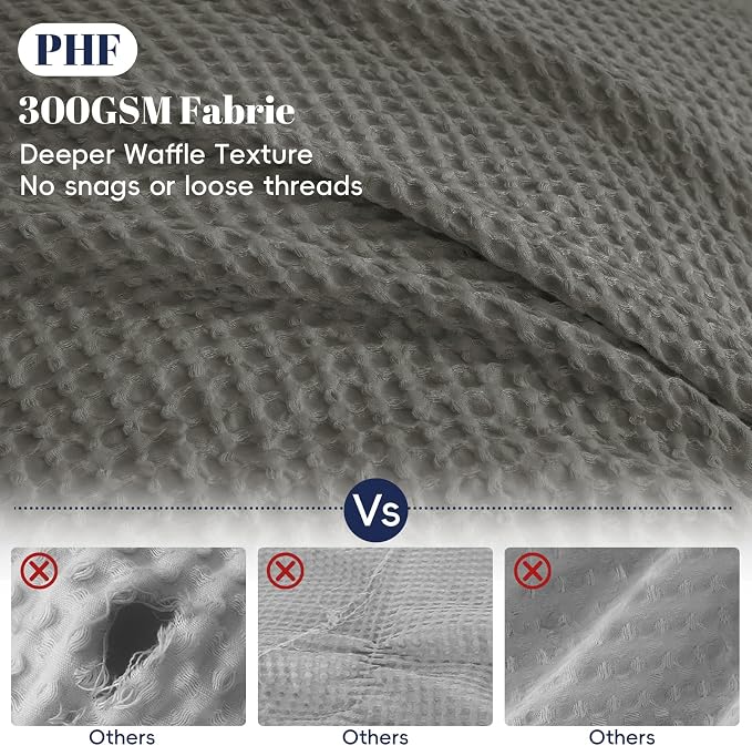 PHF Waffle Weave Duvet Cover Set King Size, No Snagging Ultra Soft Luxury Textured Breathable Comforter Cover for All Season 3pcs, Durable Bedding Duvet Set with 2 Pillow Shams, 104"x90", Grey