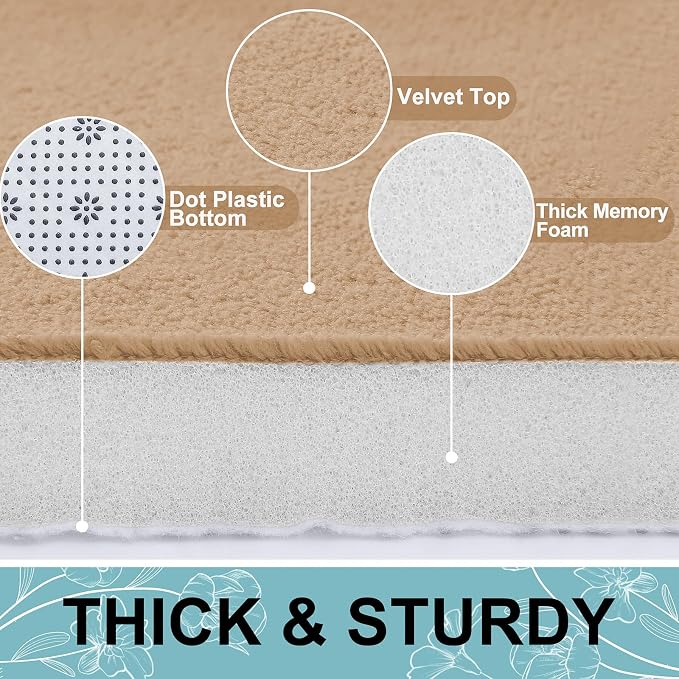 Smiry Memory Foam Toilet Rugs U-Shaped 24x20, Extra Soft Absorbent Non-Slip Contour Bathroom Rugs, Machine Washable Bath Mats for Toilet, Camel