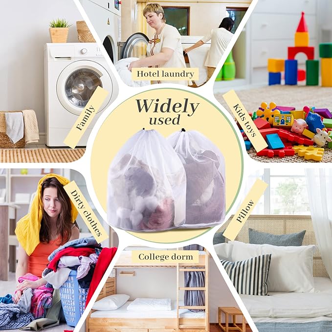 48 Pcs 24 * 32 Inches Fine Mesh Laundry Bag with Drawstring Large Heavy Duty Mesh Bag Machine Washable Sheet Drawstring Net for Delicates College Dorm