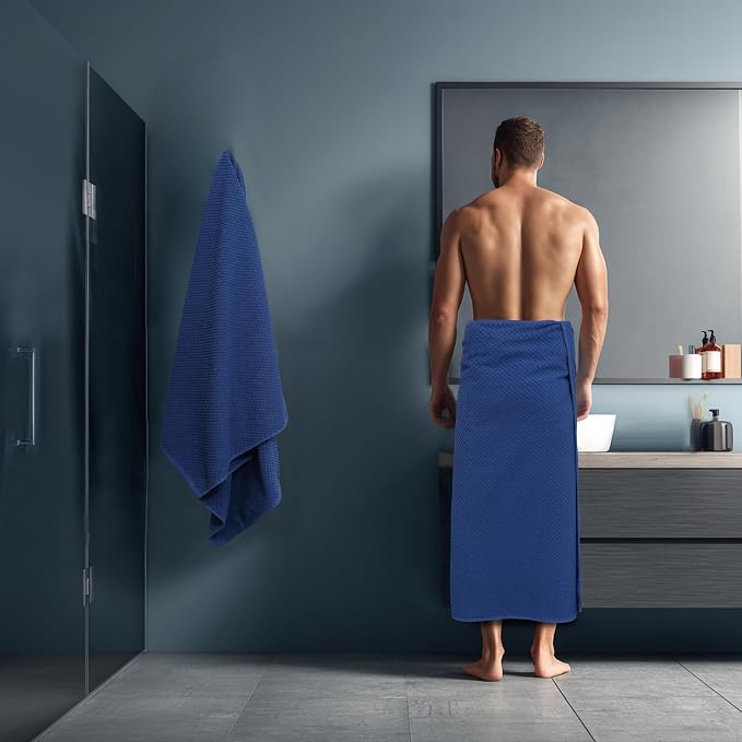 COTTON CRAFT Euro Spa Waffle Weave Bath Sheets - Set of 2 Blue Towel Sheets | Pure 100% Ringspun Cotton Oversized Luxurious Towel Set - Soft Plush Super Absorbent Low Lint Quick Dry - 35 x 70 inches