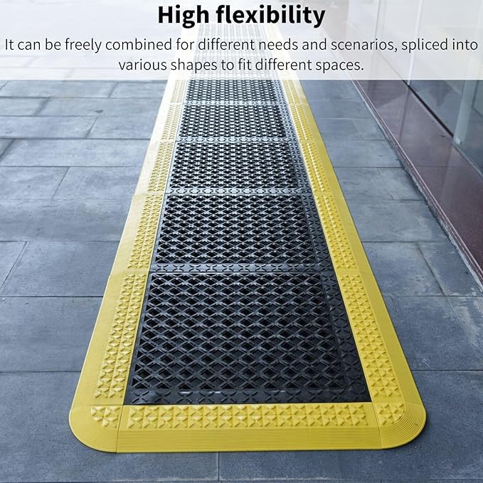 Interlocking Rubber Floor Mats 21”x21” 8 Pack - Open Grid Drainage Tiles, Non-Slip for Deck, Patio, Pool, Garage & Wet Areas