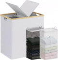 efluky Laundry Hamper with Lid, Double Laundry Basket with 2 Removable Bags, 2 Section Laundry Bin with Bamboo Handles for Bathroom, Bedroom & Laundry Room, 140L (36.9 Gallon) Light Grey