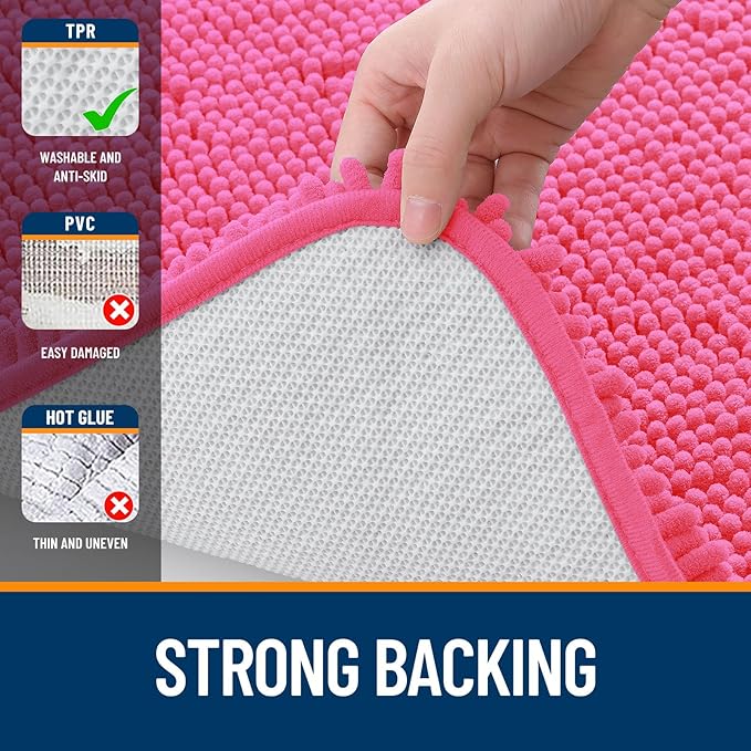 OLANLY Bathroom Runner Rugs 47x17, Soft Absorbent Chenille Bath Rugs, Rubber Backing Quick Dry, Machine Washable Long Bath Mats for Bathroom Floor, Tub and Shower, Home Decor Accessories, Hot Pink