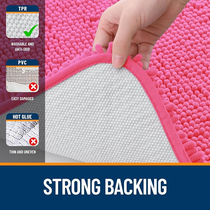 OLANLY Toilet Rugs U-Shaped 24x24, Extra Soft Absorbent Chenille Contour Bathroom Rugs for Toilet, Dry Quickly, Machine Washable, Non-Slip Bath Mat, Hot Pink
