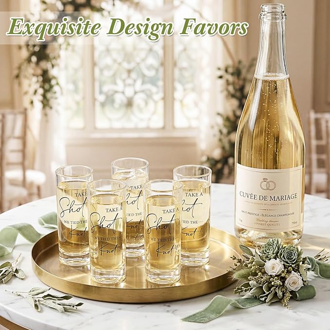 Sliner 100 Sets Wedding Favors for Guests Bulk 2oz Acrylic Personalized Shot Glasses with Bottle Opener Keychain Thank You Cards Organza Bags for Guest Wedding Gifts Newlyweds Bridal Shower Party