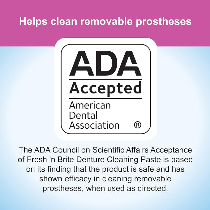 Fresh 'n Brite Denture Cleaning Paste For Dentures, Removable Partial Dentures, Retainers, Mouthguards, Nightguards, Fast Stain Removal, pack of 3, 3.8 oz Tubes