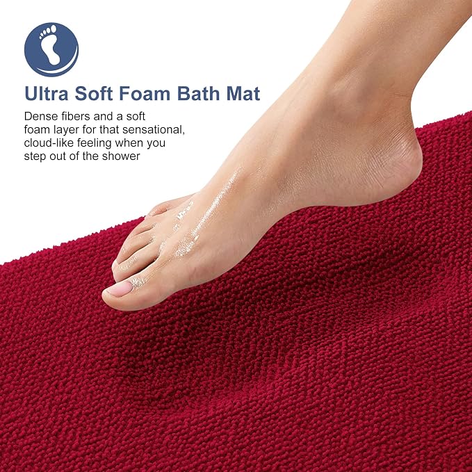 OLANLY Thick Memory Foam Bathroom Rugs 30x20, Soft Absorbent Bath Mat, Red | Quick Dry Bath Mat Rugs, Non-Slip Mats, Machine Washable Carpet for Bathroom Floor, Tub and Shower, Home Decor Accessories