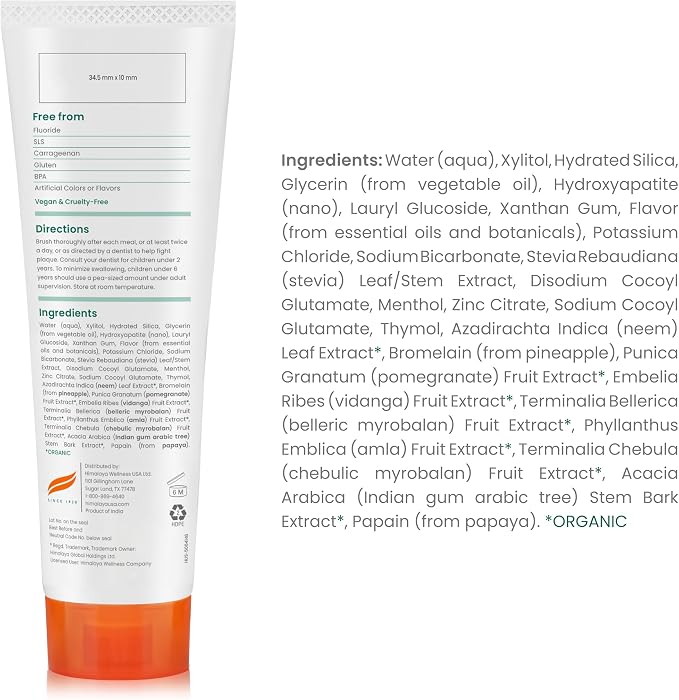Himalaya Botanique Whitening Hydroxyapatite Toothpaste, Spearmint, 4 oz | Nano Hydroxyapatite Toothpaste, Support Enamel Strength & Integrity,Great for Sensitive Teeth, Fluoride Free,SLS Free & Vegan