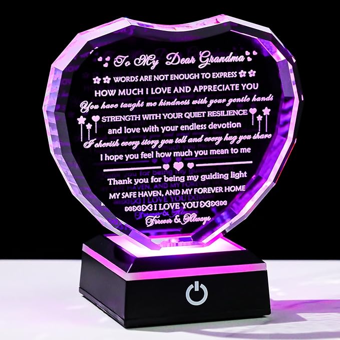 Arikyrist Gifts for Grandma with Colorful Light Base Great Grandma Birthday Gifts from Granddaughter Crystal Keepsake Best Gift Idea for Grandmother on Mother's Day Christmas Valentines