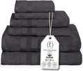 Premium Staple Cotton Bathroom Towel Set - Dark Gray 600 GSM 6-Piece Luxury Bath Towel Set 3 Stripe - 2 Bath Towels, 2 Hand Towels & 2 Washclothes Set - High Absorbent & Quick Dry for Gym, Spa, Hotel
