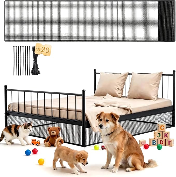 Under Bed Blocker for Pets - Extra Tall Pet Proof Barrier with Zip Ties, Cuttable Furniture Blocker to Stop Dogs, Cats & Toys from Entering Under King/Queen Size Beds & Couches (Black, 240 x 16 Inch)