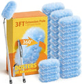 30 Count Heavy Duty Duster Refills with 3 ft Extendable Handle Starter Kit, Compatible with Swiffer Disposable Microfiber Feather Dusters for Cleaning Home