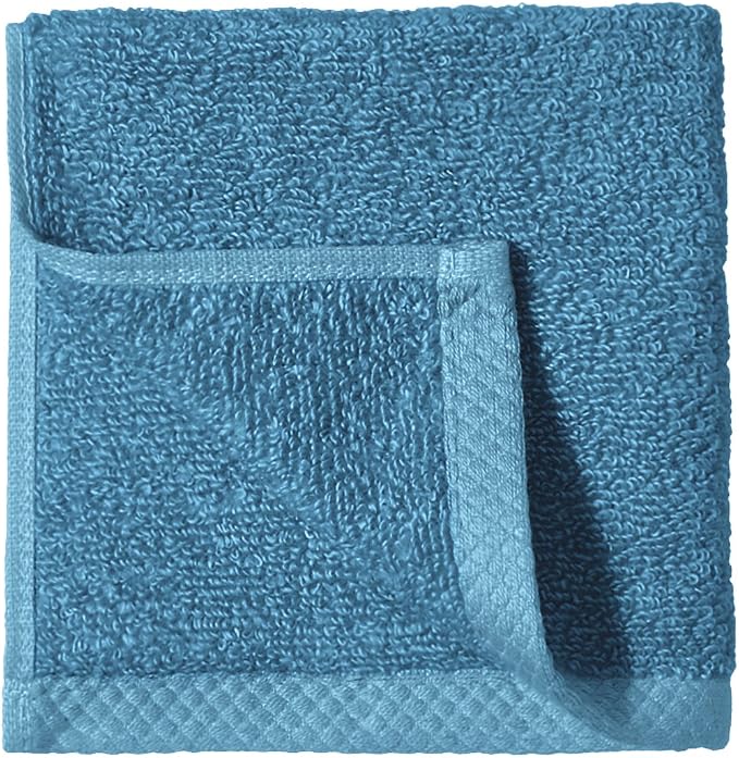 Amazon Basics Soft Cotton Washcloths, Quick-Dry, 12" x 12", 12-Pack, Lake Blue