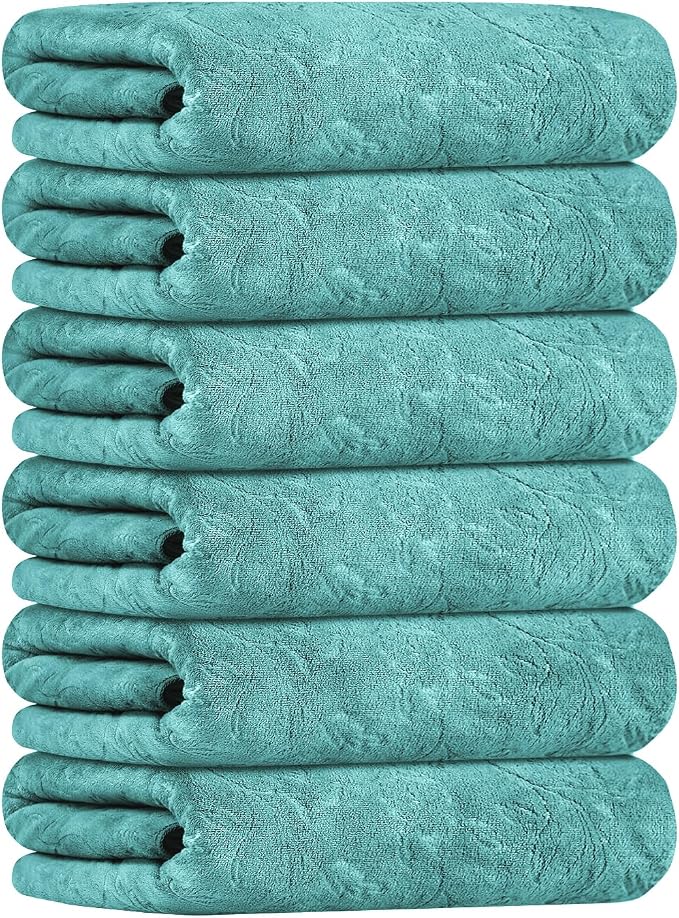 JML Microfiber Bath Towels, 30" x 60", 6 Pack, Green-Floral | Oversized, Soft, Super Absortbent, Fast Drying, Multipurpose Use for Sports, Fitness, Yoga