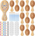 Meanplan 12 Set DIY Wooden Hairbrush Painting Kits Make Your Own Hair Brush Hand-Painted Hairbrush Night Party Supplies with Paint Brush and Palette for DIY Gift Party Crafts (Mini)