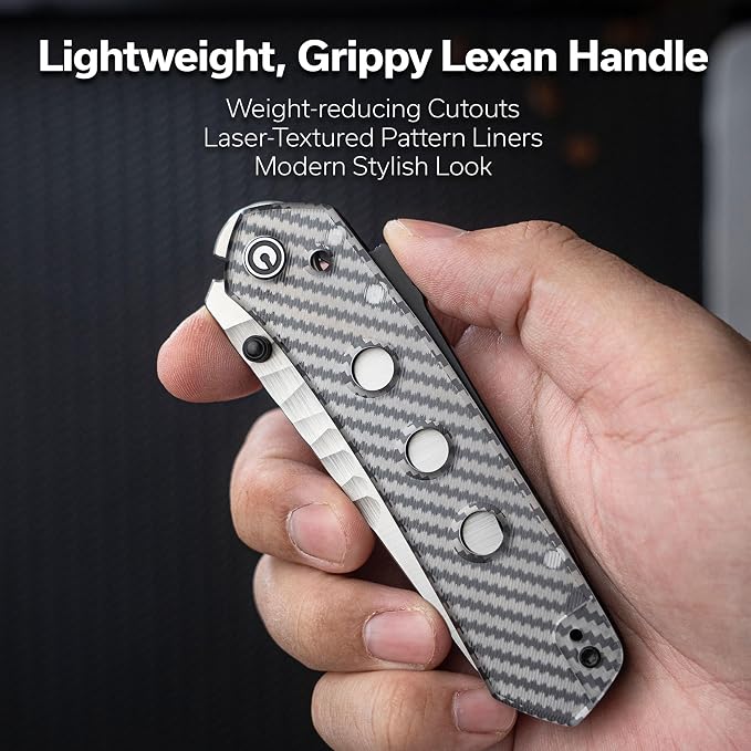 CIVIVI Vision FG Pocket Knife, 3.54" Nitro-V Reverse Tanto Blade C22036-8 | Superlock Folding Knife with Lexan Handle, Laser-Textured Pattern Liners, Reversible Ambidextrous Clip for EDC Camping Hiking