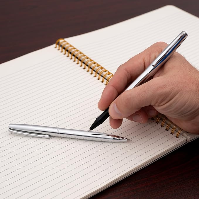 Dayspring Pens Richmond Engraved Capped Rollerball Pen and 0.7mm Pencil Set, Polished Chrome, Personalized Gift for Graduation, Career Advancement, New Job, Birthdays, Gift Box Included