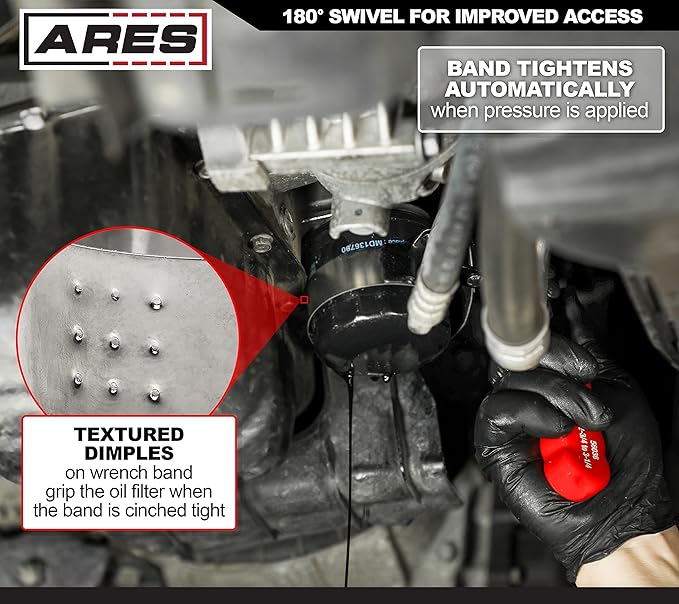 ARES 56065-4-Piece Swivel Oil Filter Wrench Set with Storage Pouch - Wrenches Cover 2 3/4-Inch to 5 1/4-Inch (70mm to 133mm) Diameter Filters - 180-Degree Swivel - Automatically Tightens on Filter
