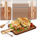 Geetery 16set Acacia Wood Charcuterie Board with Knife Wooden Serving Tray with Groove Acacia Wood Cutting Board with Card and Gift Box for Wedding Baby Shower Housewarming Gift (14 x 8 Inches)