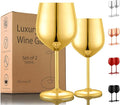 UNISWEET Unbreakable Stainless Steel Wine Glasses Set of 2, Gold | 17oz Unique Fancy Metal Wine Goblets, Shatterproof, Ideal for Outdoor, Camping, Travel, Pool, Great Gift for Wine Lovers