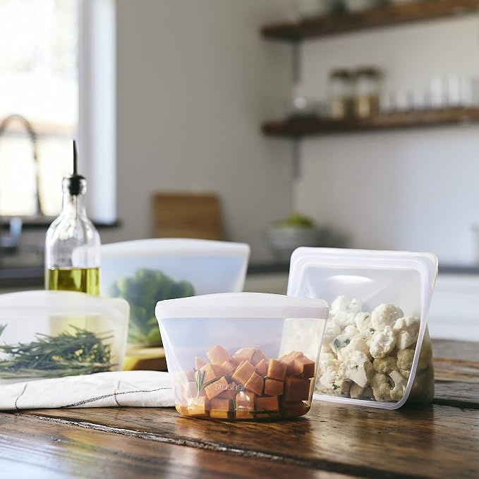 Stasher Premium Reusable Silicone Food Storage Bowl, Clear, 2-Cup | Food-Safe Silicone, Freezer, Sous Vide, Microwave, Dishwasher, Oven Safe, Meal Prep, Lunch Container, BPA-Free, Eco-Friendly