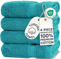Chakir Turkish Linens 4 Piece Washcloth Set, 100% Cotton Luxury Turkish Washcloths for Bathroom, Soft Absorbent Washcloths, 13 x 13 Inches, Aqua