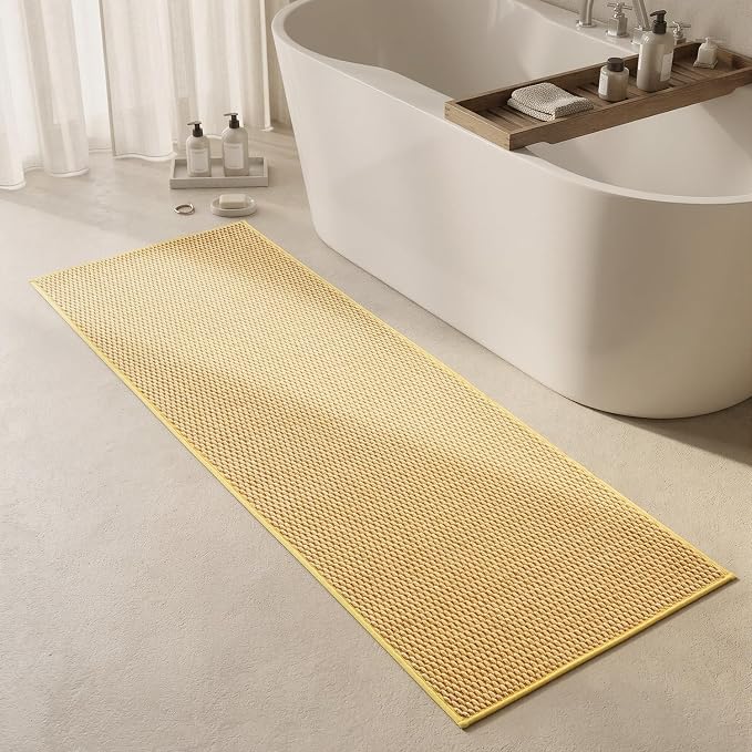 Triohero Bathroom Runner Rugs, Long Bath Mat Runner Washable Thin Quick Dry Low Pile Bathroom Runner Rugs Non Slip, Yellow 24"x70"