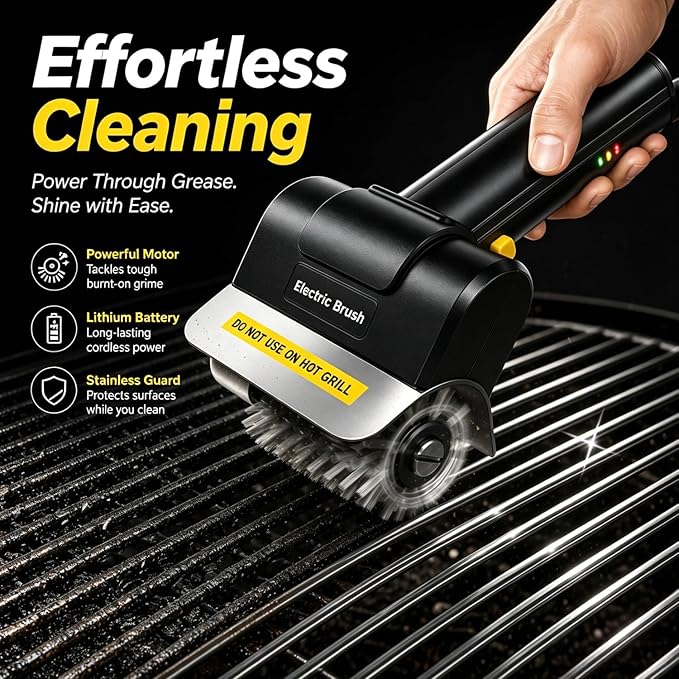 Electric Grill Brush for Outdoor, 2000mAh Upgraded BBQ Grill Cleaner, Cordless Rotary Grill Grate Cleaner with 150Mins Runtime, Safe for All Grills, BBQ Gift for Father's Day